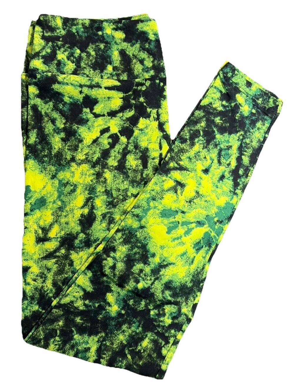 NWT LuLaRoe Neon Green And Yellow Tie Dye Leggings Size OS (W 2-10)